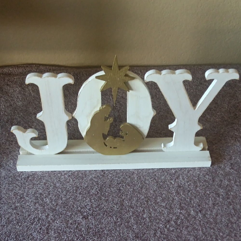 JOY Wooden Holiday Nativity Accent - White and Gold